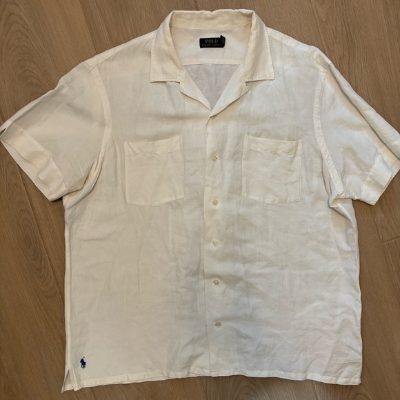 VTG Polo Ralph Lauren Caldwell Silk Linen Short Sleeve Button Up Shirt Ivory XL - Picture 2 of 10
